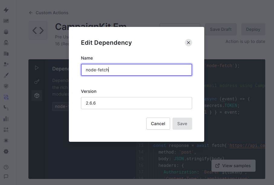 Edit Dependency screenshot
