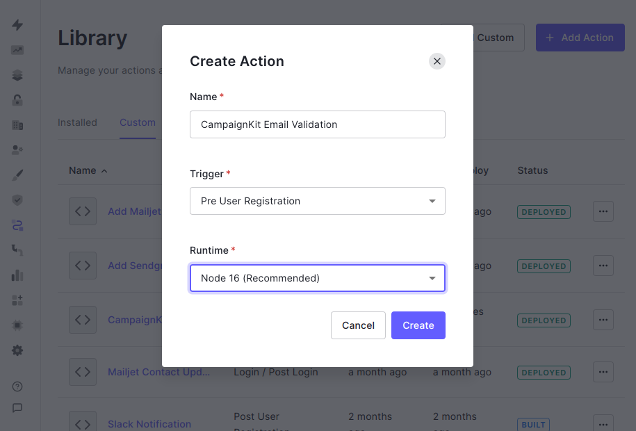 Creating a new custom action